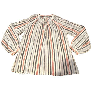 Time and Tru All Cotton Long Sleeve Peasant Style Stripe Womens top blouse S 4-6